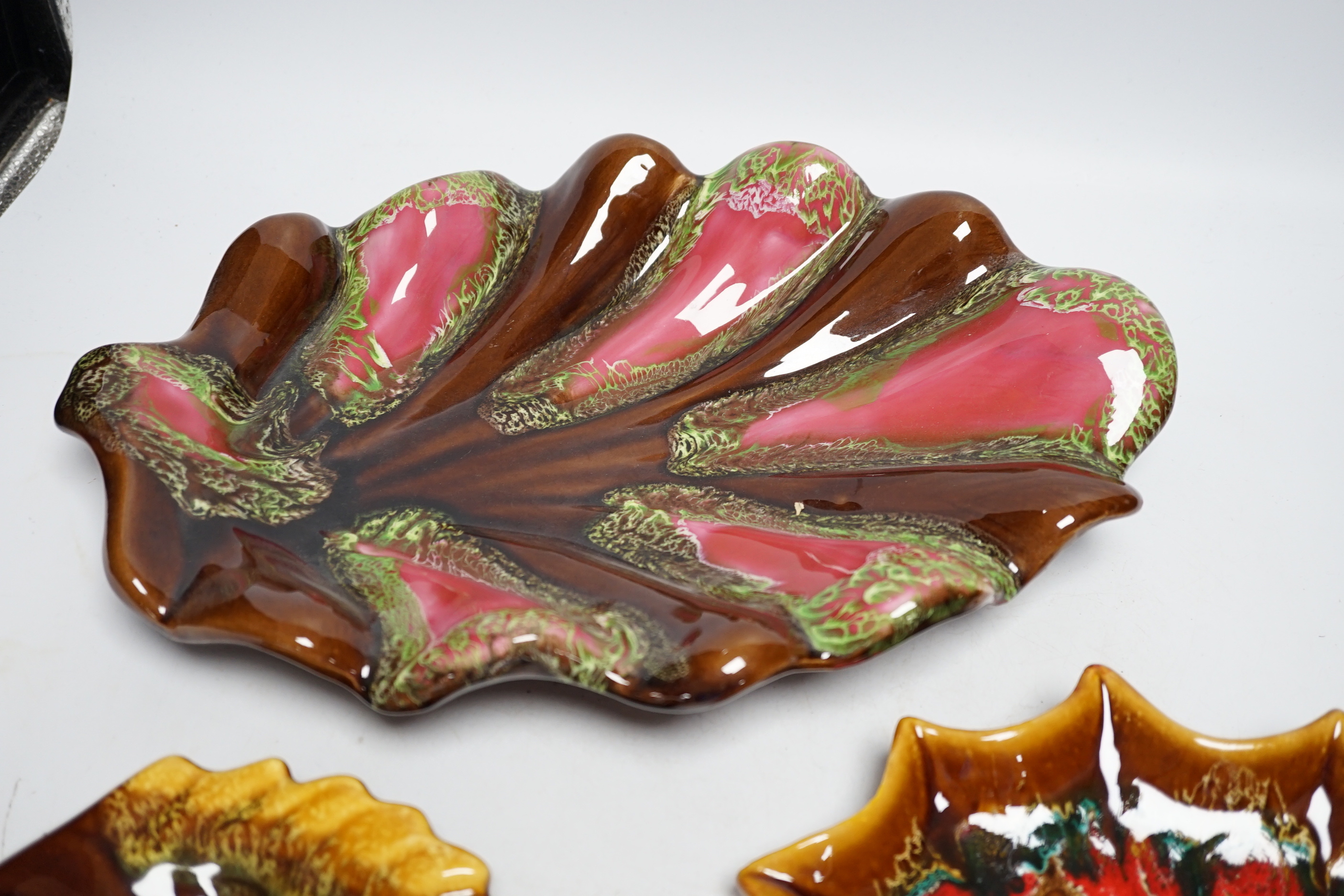 Three Vallauris pottery dishes, largest 38cm